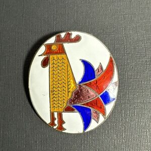 Vintage Siam Sterling Silver Enamel Rooster Round Brooch Pin & Pendant  1 3/4"